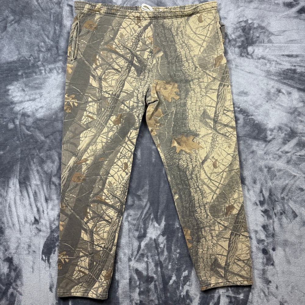 Realtree Sweatpants Mens XL Brown Hardwoods Camo Fleece Joggers Hunting Gorpcore